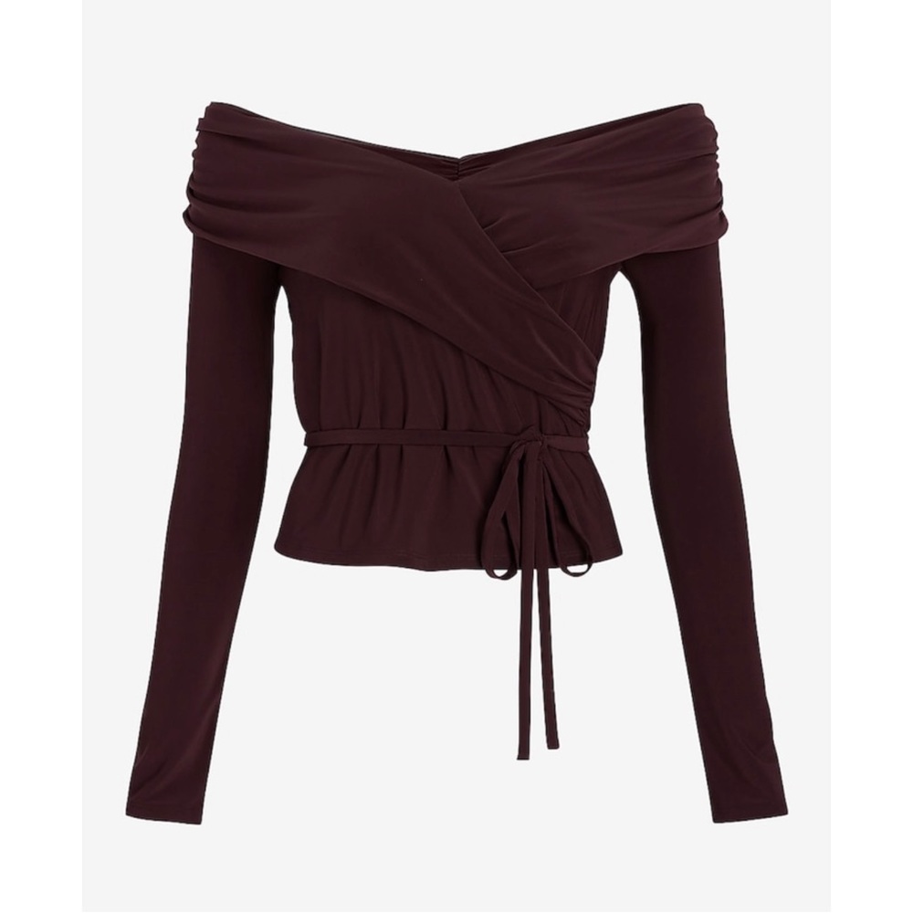 EXPRESS Off The Shoulder Long Sleeve Wrap Top - Picture 10 of 15